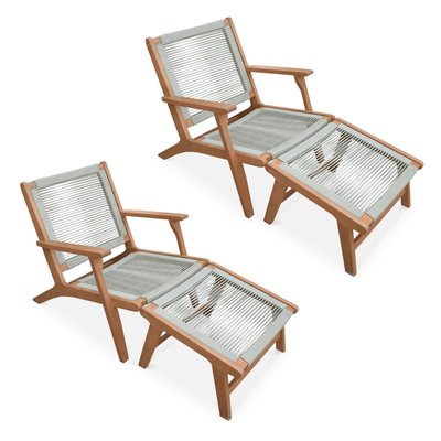Chaise de jardin bois d'eucalyptus et cordes + repose pieds (lot de 2) CUZCO X2 SWEEEK