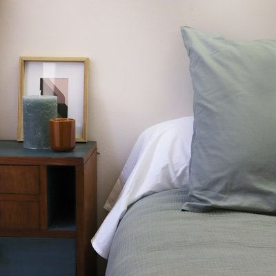 Taie de traversin en percale de coton lavé, DOUCEUR LAVÉE BLANC CERISE