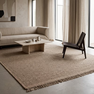 Tapis en jute artisanal à franges   JUTE NATUREL - style bohème THE DECO FACTORY