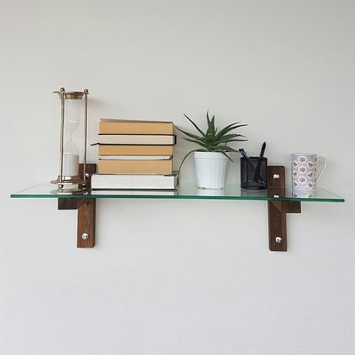 Étagère murale en verre - supports bois foncé LHASA PIER IMPORT