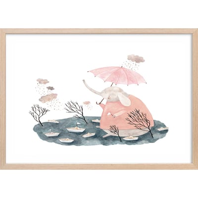 Affiche enfant jour de pluie chez madame éléphant HEXOA