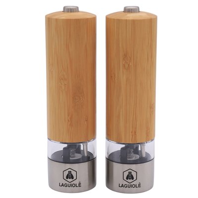 Moulin à sel et poivre électrique inox-bambou - "gomasio" LAGUIOLE