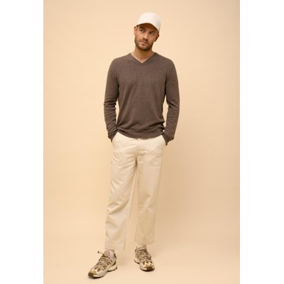 TOM pull col v taupe chiné en cachemire JUST CASHMERE