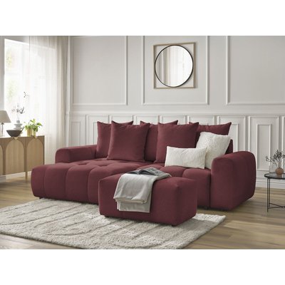 Canapé d'angle convertible 3 places en tissu chiné avec pouf, ROXELANE BOBOCHIC