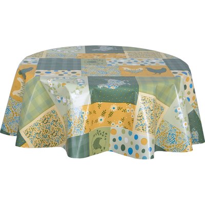 Nappe en toile cirée ronde motifs poules SOCOQ TOILINUX