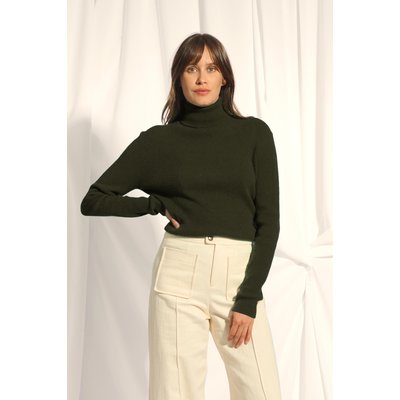 Pull Col Roulé Kaki Lanais JUST CASHMERE