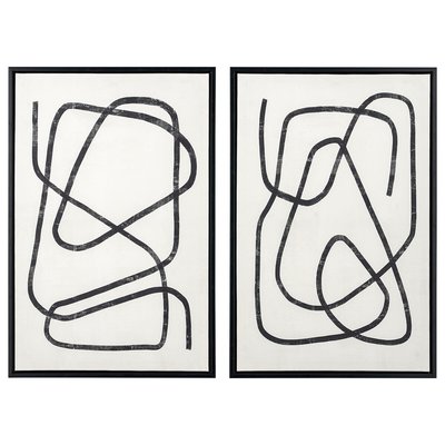 Set of 2 60 x 40cm Black Squiggle Print Canvases with Black Frames SO'HOME