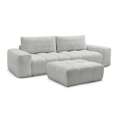 Canapé droit convertible 3 places en tissu texturé avec pouf, ANAKIN BOBOCHIC