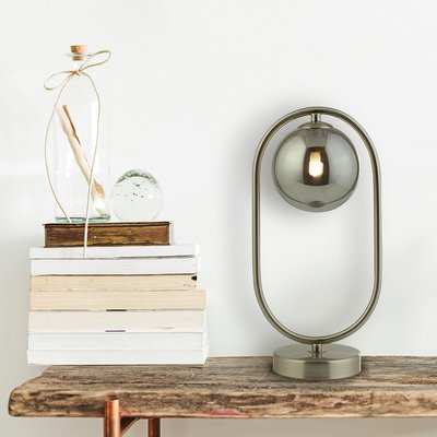 Satin Silver and Smoked Glass Single Orb Table Lamp SO'HOME