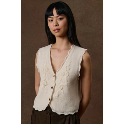 Cardigan de malha sem mangas com decote em V e bordado, SAYAM LOUISE MISHA