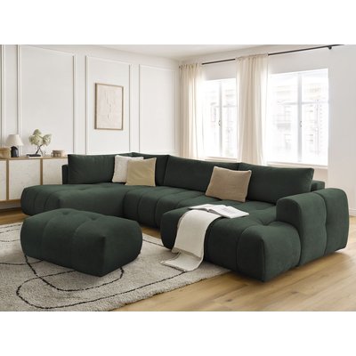 Canapé panoramique convertible 5 places en tissu lisse avec pouf, FUJI BOBOCHIC