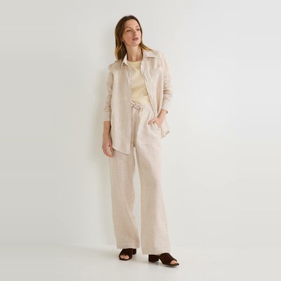 Pantalon taille semi élastiquée à rayures en lin MONOPRIX