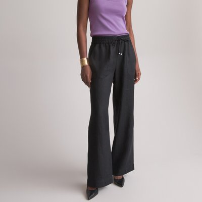 Pantalon large en lin, taille élastiquée ANNE WEYBURN
