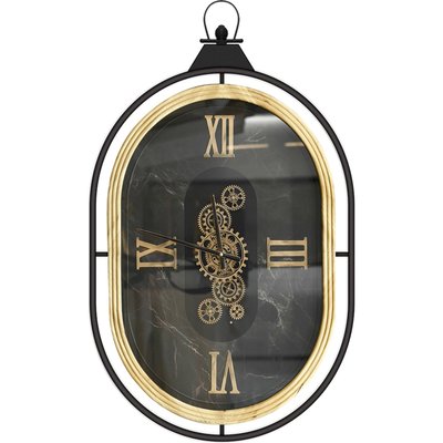 horloge murale ovale décorative bois et métal style industriel RECOLLECTION