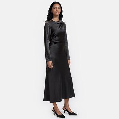 Satin Draped Long Sleeve Maxi Dress LA REDOUTE COLLECTIONS