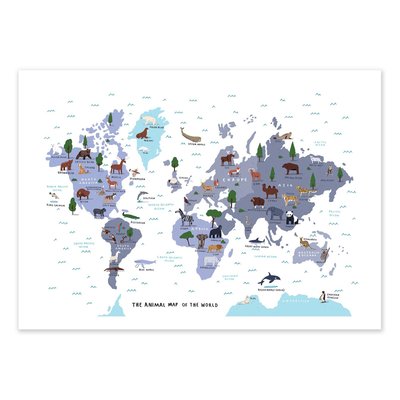 Affiche 30x40 cm - Animal World Map - Alex Foster WALL EDITIONS