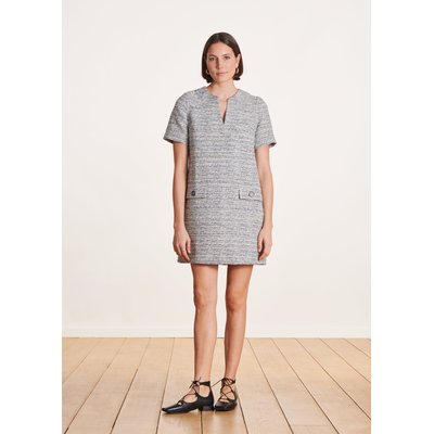 Robe courte droite à manches courtes en tweed gris LA FEE MARABOUTEE