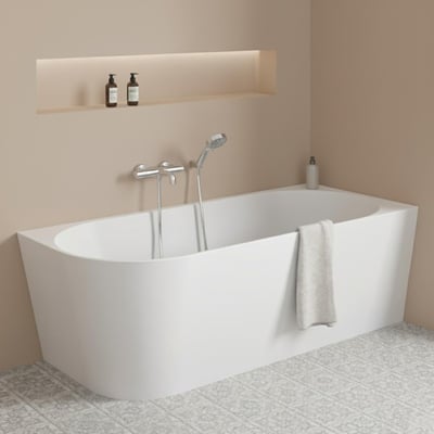 Baignoire semi-îlot en acrylique blanche 150cm - Angle droit MILO MOB IN