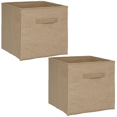 Lot de 2 Boîtes de rangement pliable en jute - 31 x 31 - Marron TOILINUX