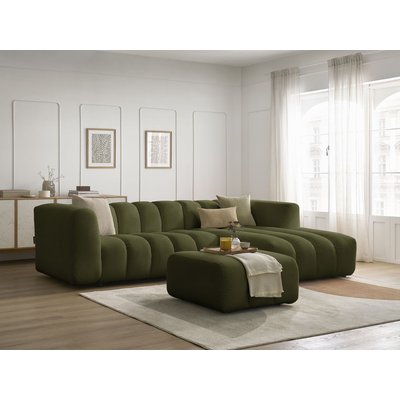 Canapé d'angle fixe 4 places en tissu chiné avec pouf, TALIA BOBOCHIC