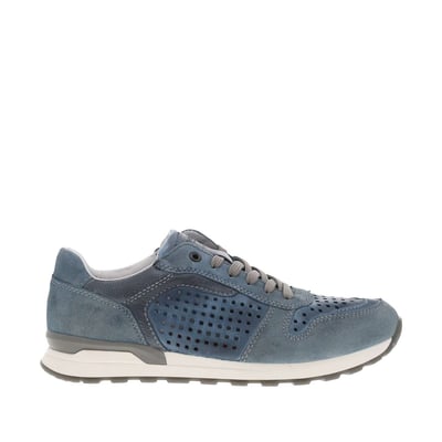 Sneakers en cuir bleu à talon plat et à lacets plats gris avec trous d'aération RIEKER