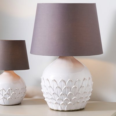 White Leaf Detail Stoneware Table Lamp Base SO'HOME