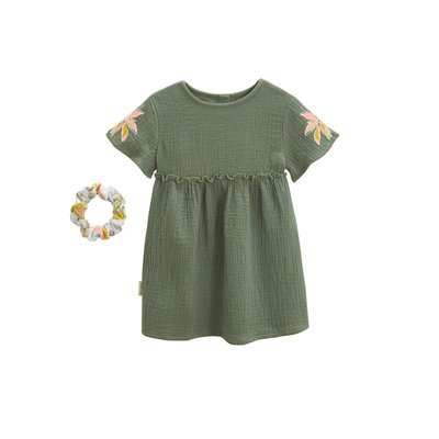 Robe enfant en gaze de coton + chouchou PIVOINA PETIT BEGUIN