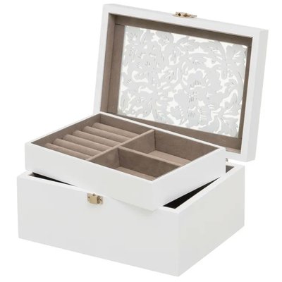 Coffret à bijoux en bois blanc taillé et miroir 20x16x10cm WADIGA