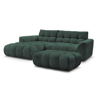 Canapé d'angle fixe 3 places en tissu chenille avec pouf, JAYA BOBOCHIC