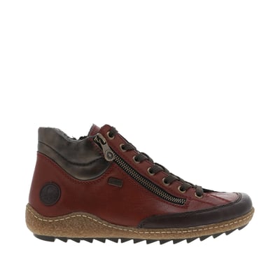 Bottines rouges à talon plat avec des lacets et un zip latéral RIEKER