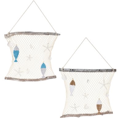 Set de 2 filets de pêche décoratifs en jute et bois WADIGA