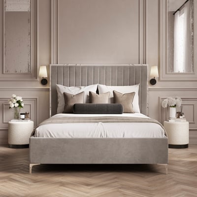 Bromley Velvet Tall Headboard Bed with Metal Trim ÉDITÉ