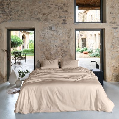 Housse de couette satin de coton lavé bio QUARTZ CARRE BLANC