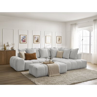 Canapé d'angle convertible 4 places en tissu chiné avec pouf, EVEREST BOBOCHIC