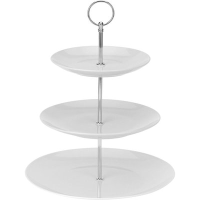 Plat de présentation 3 étages en porcelaine blanche 25x25x35cm WADIGA
