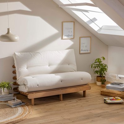 Ensemble matelas futon en coton et structure en bois massif taupe TERRE DE NUIT