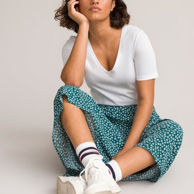 Organic Cotton Fitted T-Shirt with V-Neck LA REDOUTE COLLECTIONS