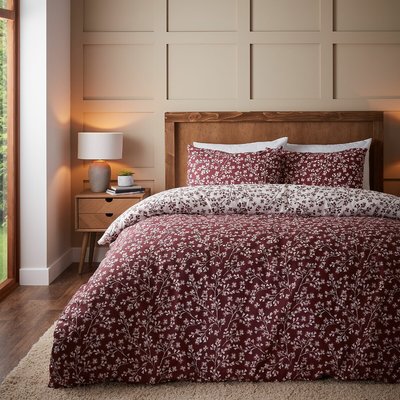 Brushed Grace Floral Leaf 100% Cotton Duvet Cover and Pillowcase Set CATHERINE LANSFIELD