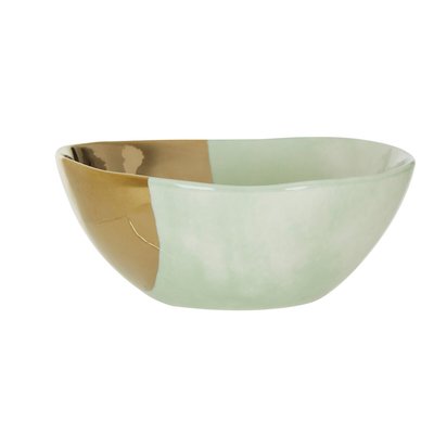 Stoneware Salad Bowl in Green/Gold SO'HOME