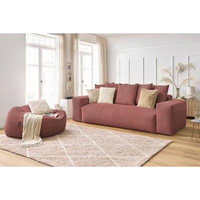 Canapé droit fixe 4 places en velours côtelé avec pouf, VOLTAIRE BOBOCHIC