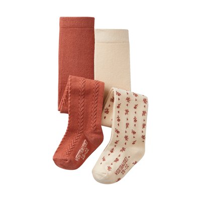 Lot de 2 paires de collants à fleurs/torsades VERTBAUDET