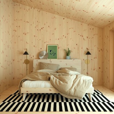 Lit en pin massif avec tête de lit fonctionnelle bois foncé 160x200 - RETREAT BED KARUP DESIGN
