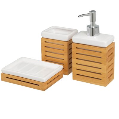 Set salle de bain céramique blanche et bambou - 3 pièces WADIGA