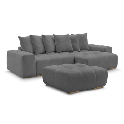 Canapé d'angle convertible 5 places en tissu bouclette avec pouf, ANAKIN BOBOCHIC