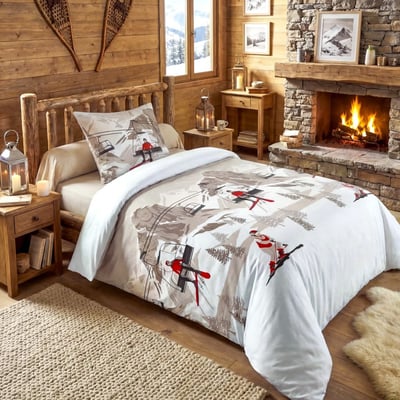 Housse de couette 140x200 + 1 taie coton 57 fils SKI DECORATIE
