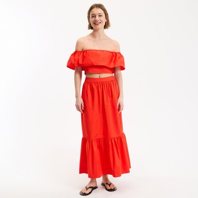 Falda larga con volante de algodón LA REDOUTE COLLECTIONS