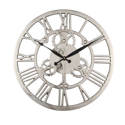46cm Shiny Nickel Cog Design Round Wall Clock SO'HOME