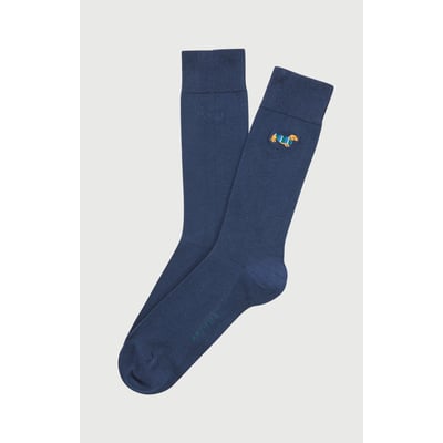 Chaussettes brodées en coton imprimé Teckel Marine ARTHUR