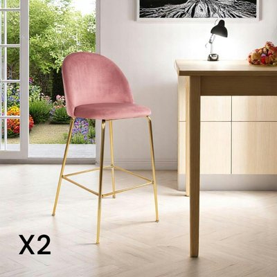Chaise de bar rose en velours à dossier rond (lot de 2) MONTREUX PIER IMPORT