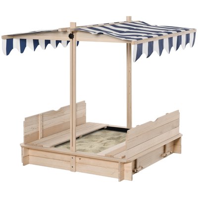 Bac à sable carré en bois pour enfant bancs couvercle auvent réglable OUTSUNNY